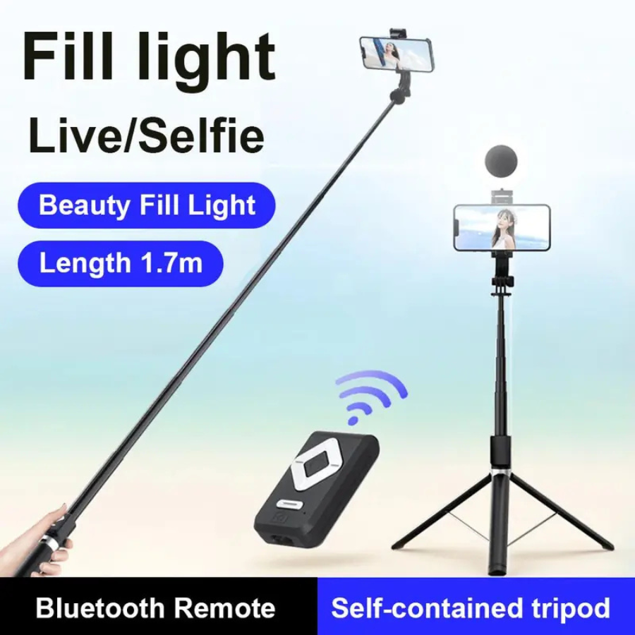 6-in-1 Selfie Stick Tripod with Fill Lights & Wireless Remote